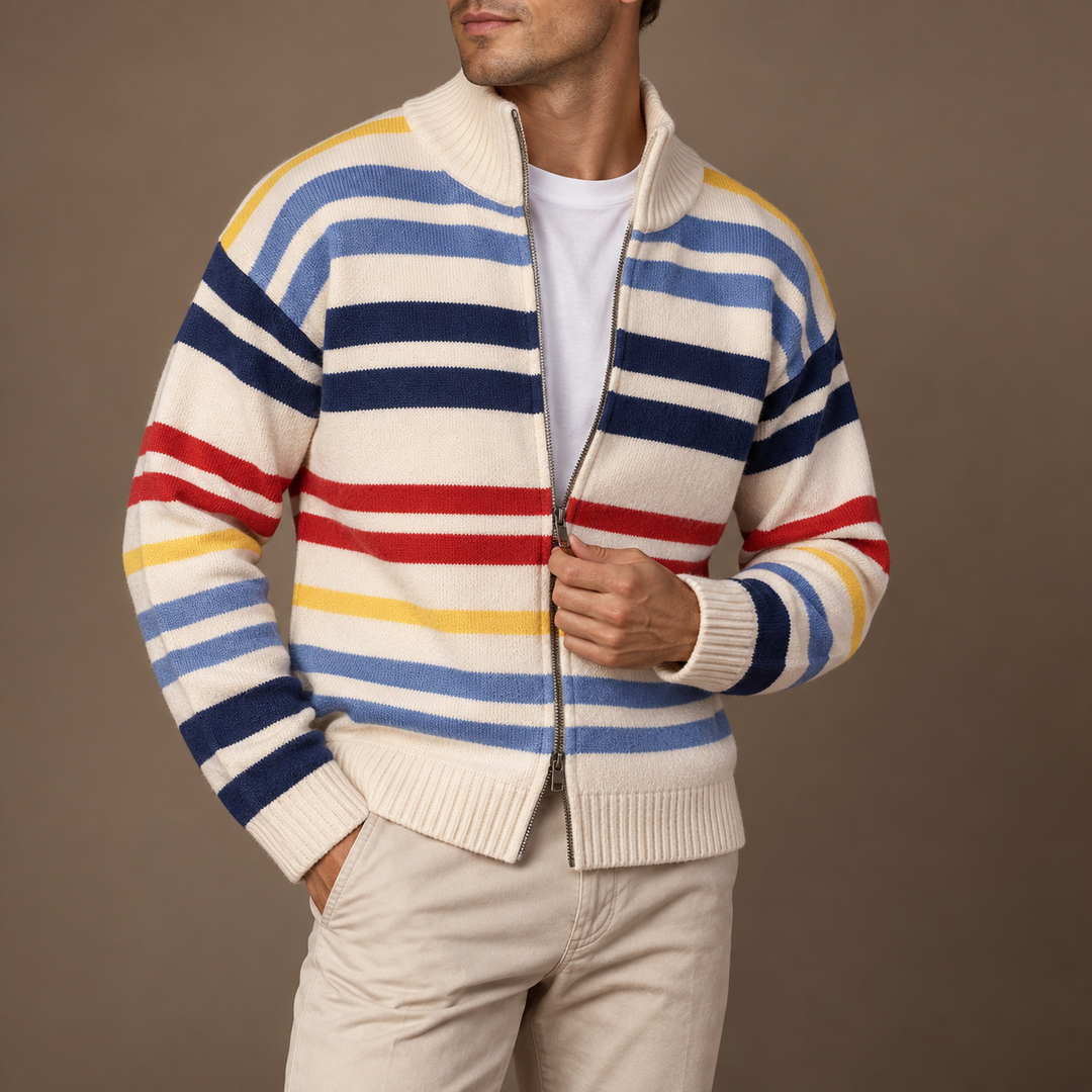 Gilet zippé homme en maille rayée à col montant – Théo - vue 3
