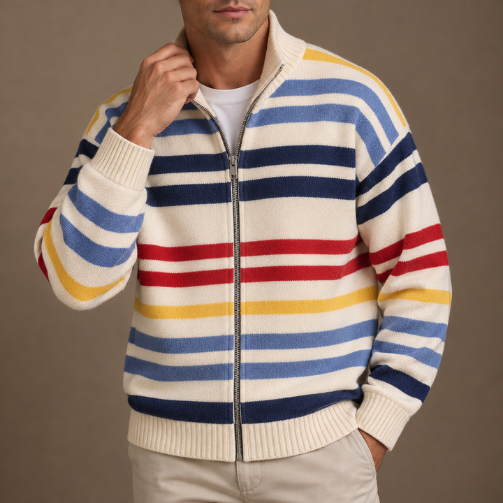 Gilet zippé homme en maille rayée à col montant – Théo - vue 2