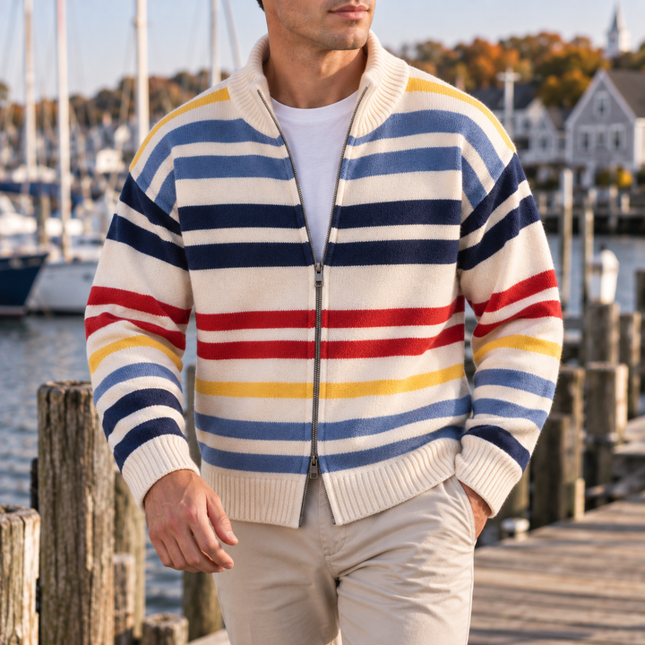 Gilet zippé homme en maille rayée à col montant – Théo - vue 8