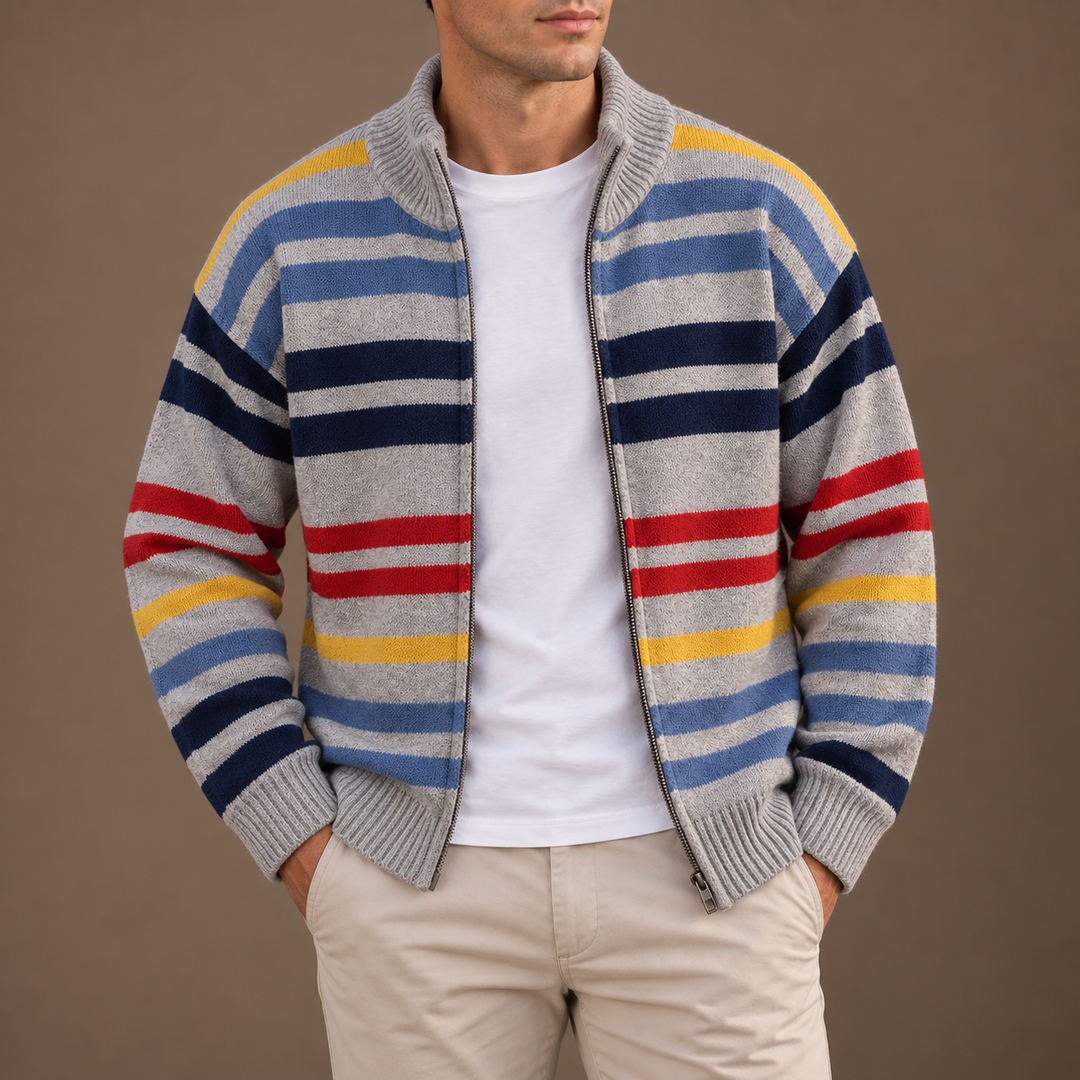 Gilet zippé homme en maille rayée à col montant – Théo - vue 5
