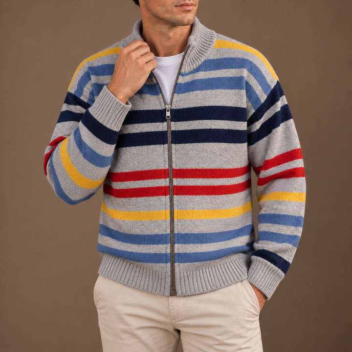 Gilet zippé homme en maille rayée à col montant – Théo - vue 6