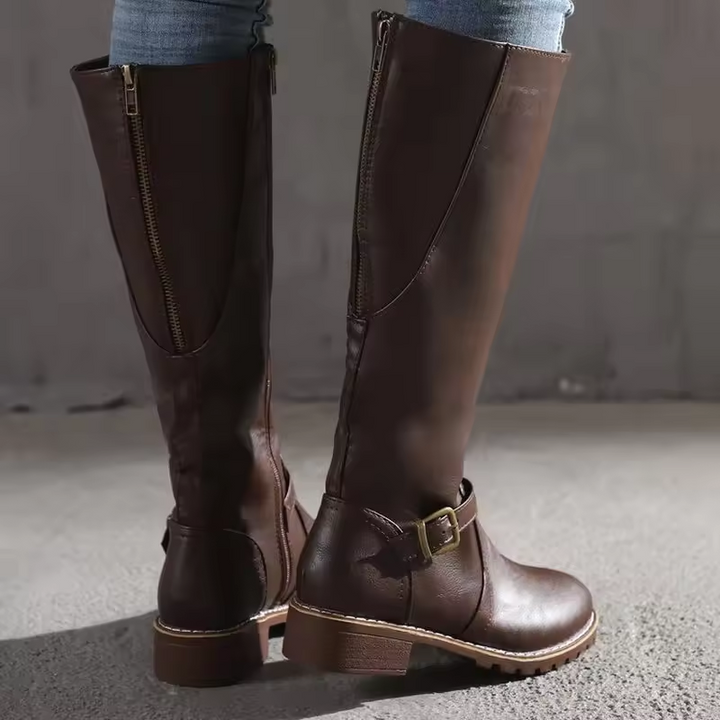 Bottes hautes femme classiques en cuir vegan à bride et talon bloc – Agathe – vue 4