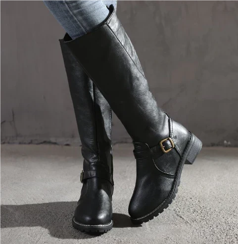 Bottes hautes femme classiques en cuir vegan à bride et talon bloc – Agathe – vue 1