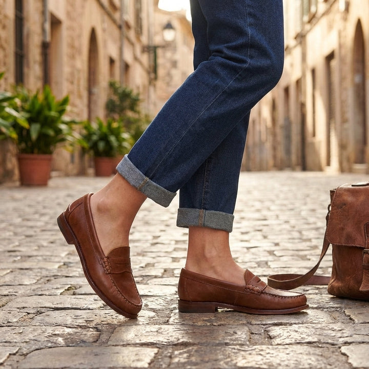 Mocassins penny femme en cuir à coutures mocassin – Blanche – vue 2