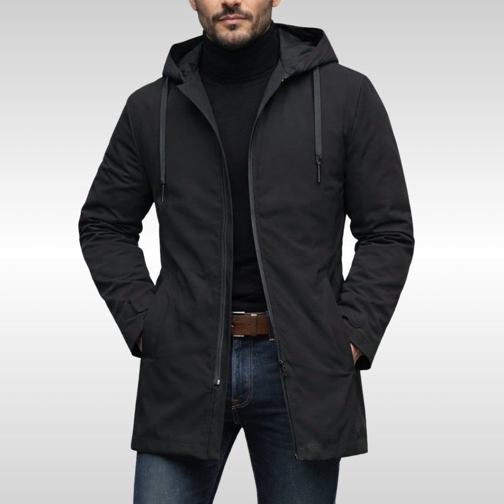 Manteau d'hiver homme isolant mi-long à capuche – Ivar – Noir