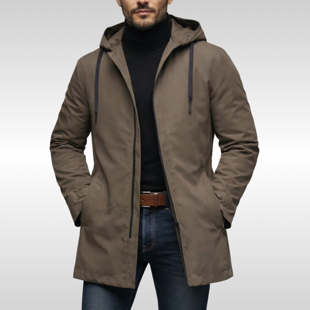 Manteau d'hiver homme isolant mi-long à capuche – Ivar – Marron