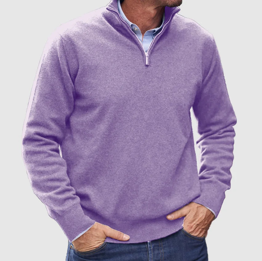 Pull homme douillet à col zippé moderne – Basile – Violet clair