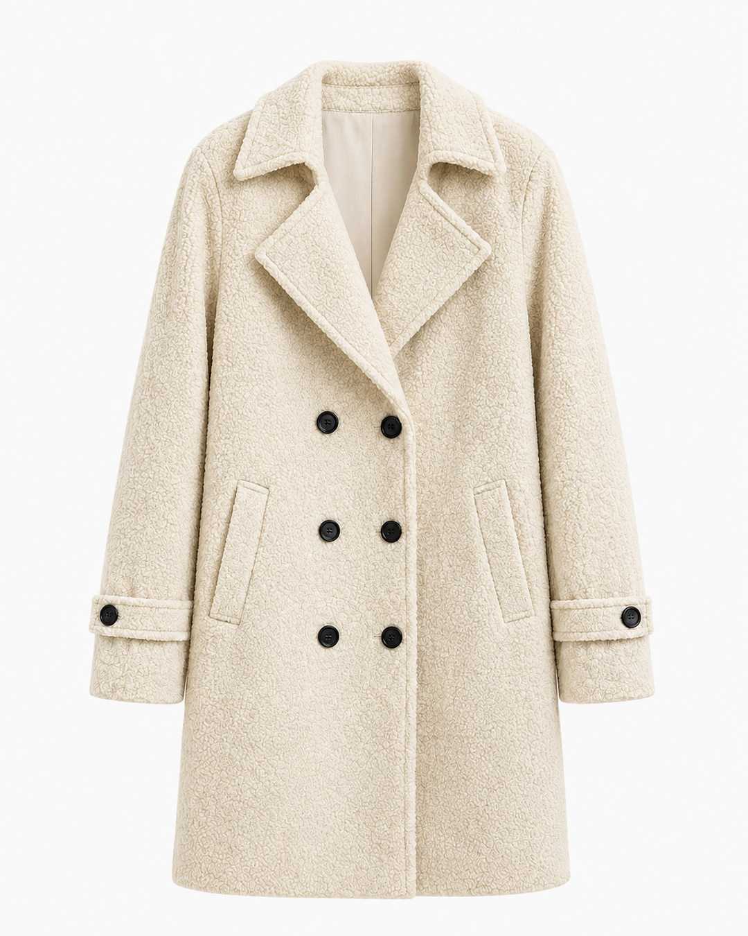 Manteau croisé femme effet bouclette doublé coupe droite – Anouk - Beige