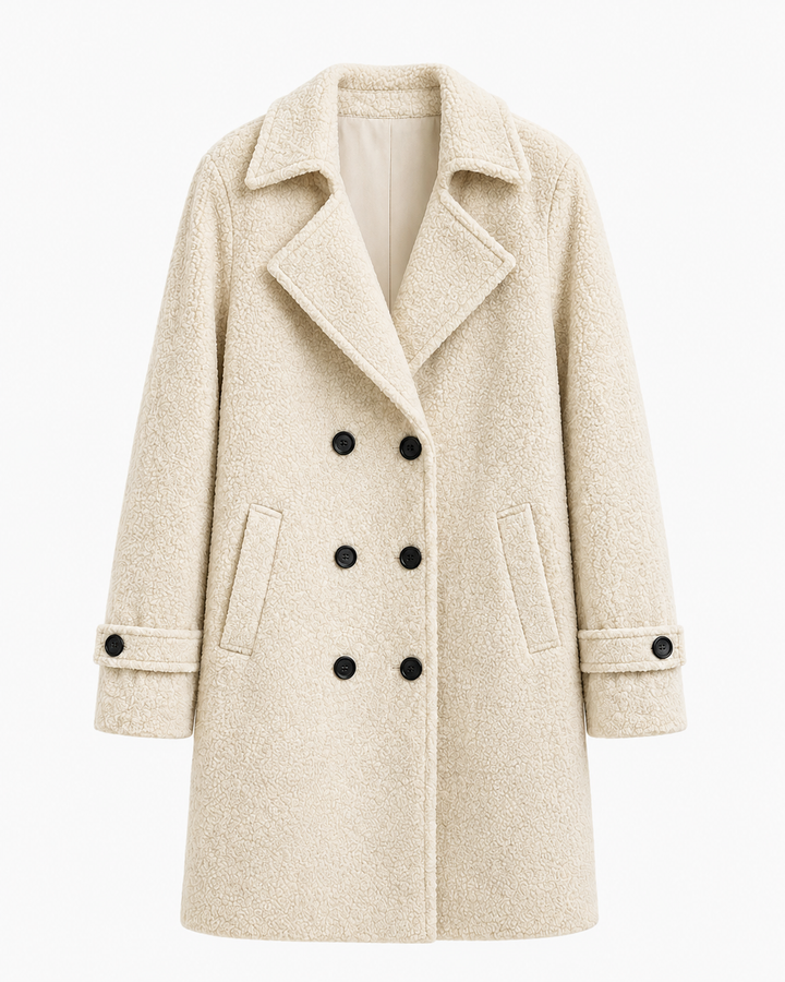 Manteau croisé femme effet bouclette doublé coupe droite – Anouk - Beige