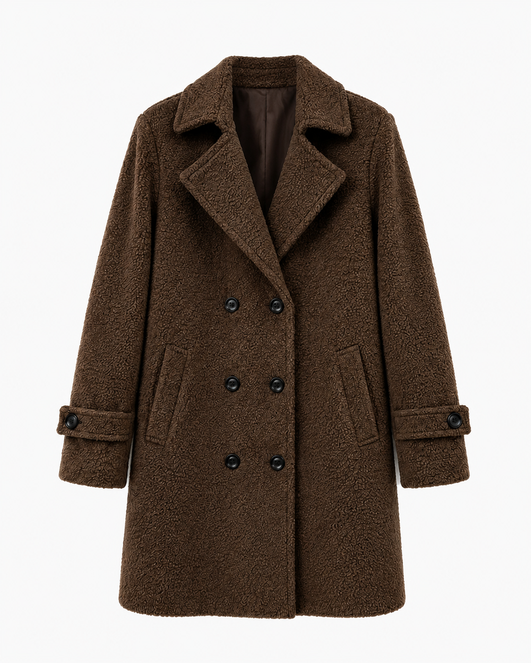 Manteau croisé femme effet bouclette doublé coupe droite – Anouk - Marron