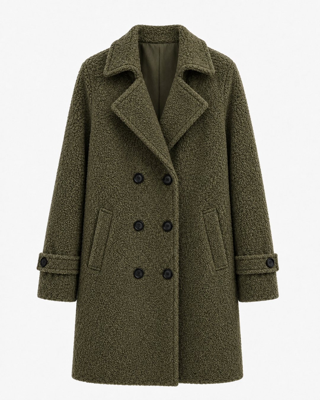 Manteau croisé femme effet bouclette doublé coupe droite – Anouk - Vert militaire