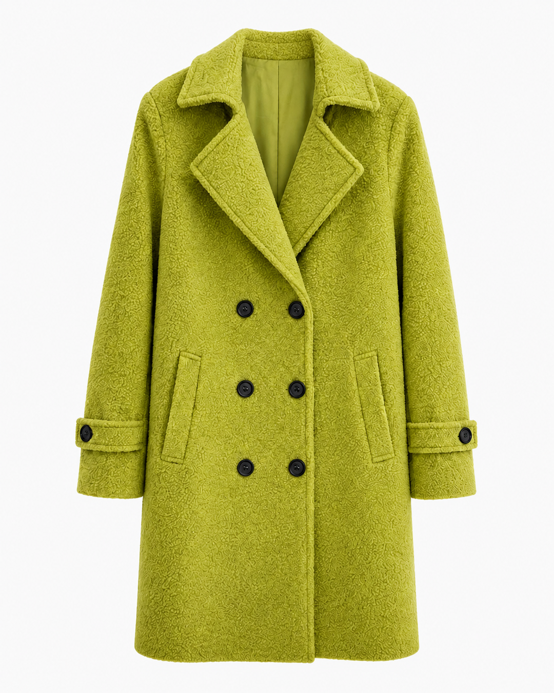 Manteau croisé femme effet bouclette doublé coupe droite – Anouk - Pistache