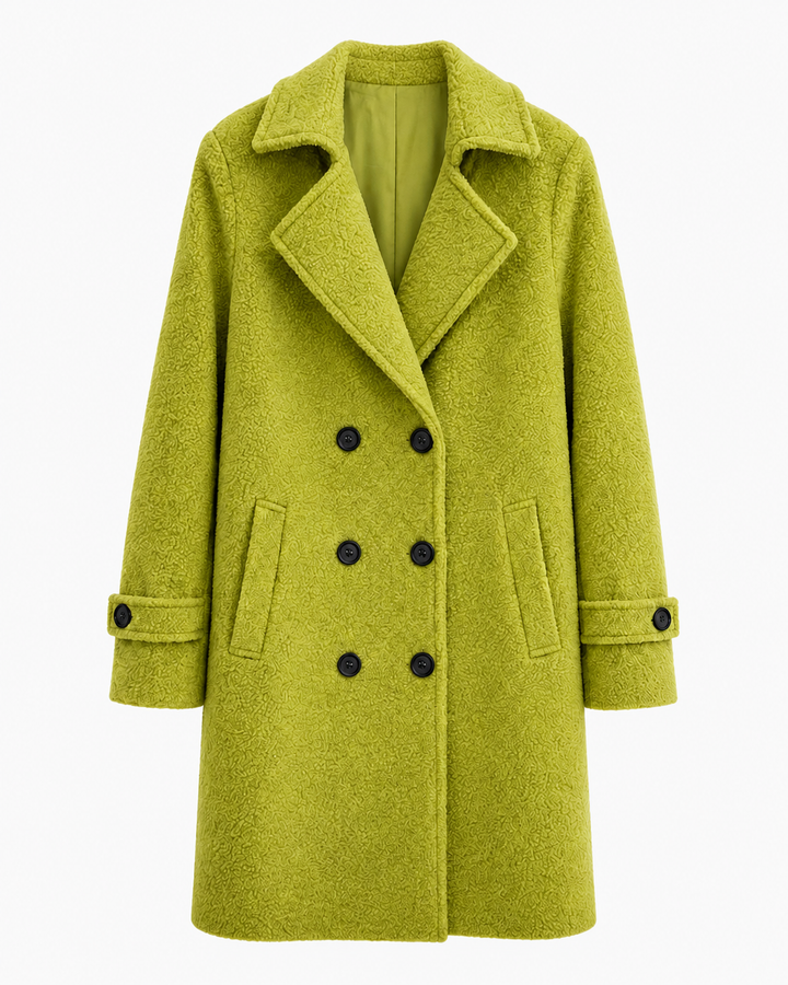 Manteau croisé femme effet bouclette doublé coupe droite – Anouk - Pistache