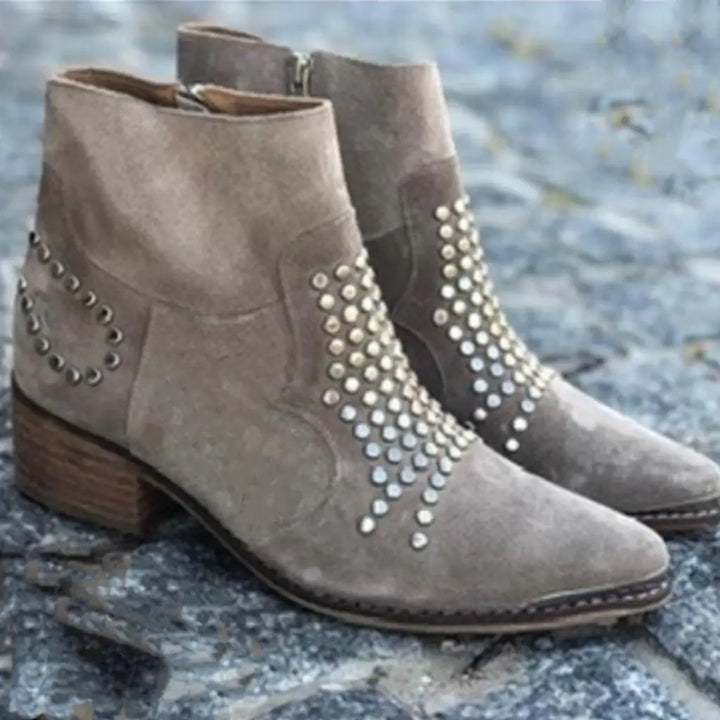 Bottines femme cloutées à bout pointu et talon épais – Nina – vue 4