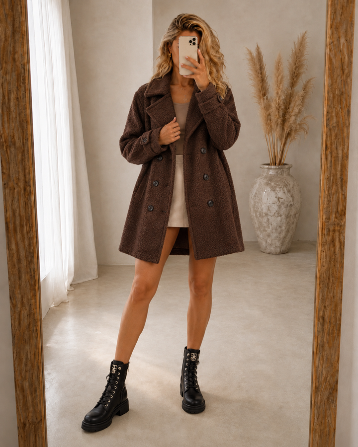 Manteau croisé femme effet bouclette doublé coupe droite – Anouk - vue 2