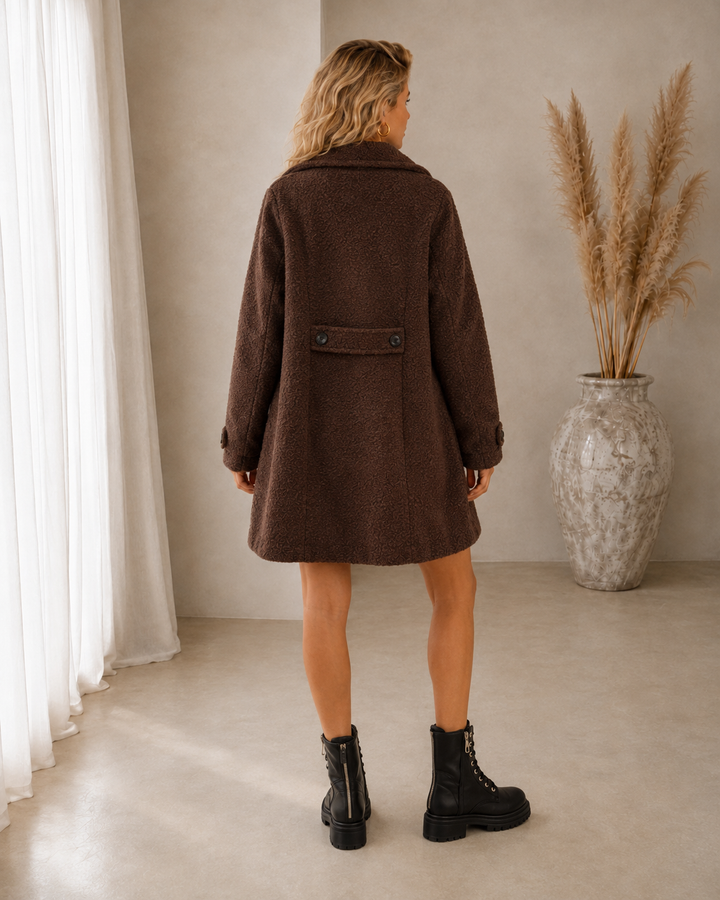 Manteau croisé femme effet bouclette doublé coupe droite – Anouk - vue 5