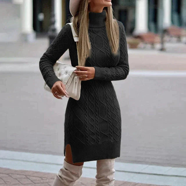 Robe pull femme élégante en maille pour l'hiver – Aline – Noir