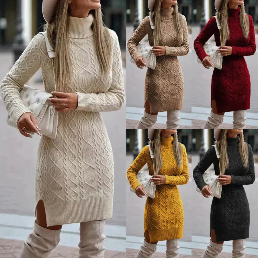 Robe pull femme élégante en maille pour l'hiver – Aline – Jaune
