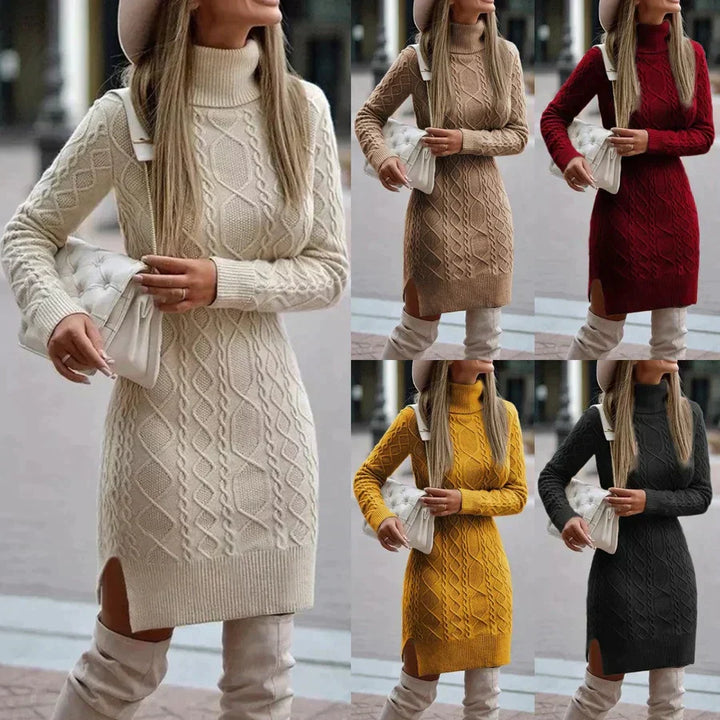 Robe pull femme élégante en maille pour l'hiver – Aline – Jaune