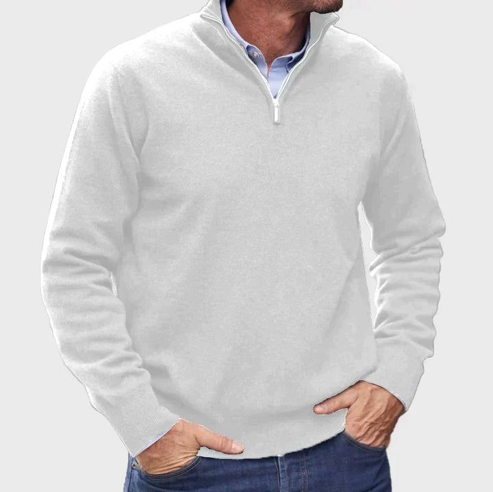Pull homme douillet à col zippé moderne – Basile – Blanc