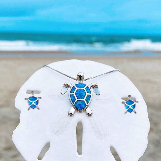 Ensemble de Bijoux avec Tortue de Mer en Opale