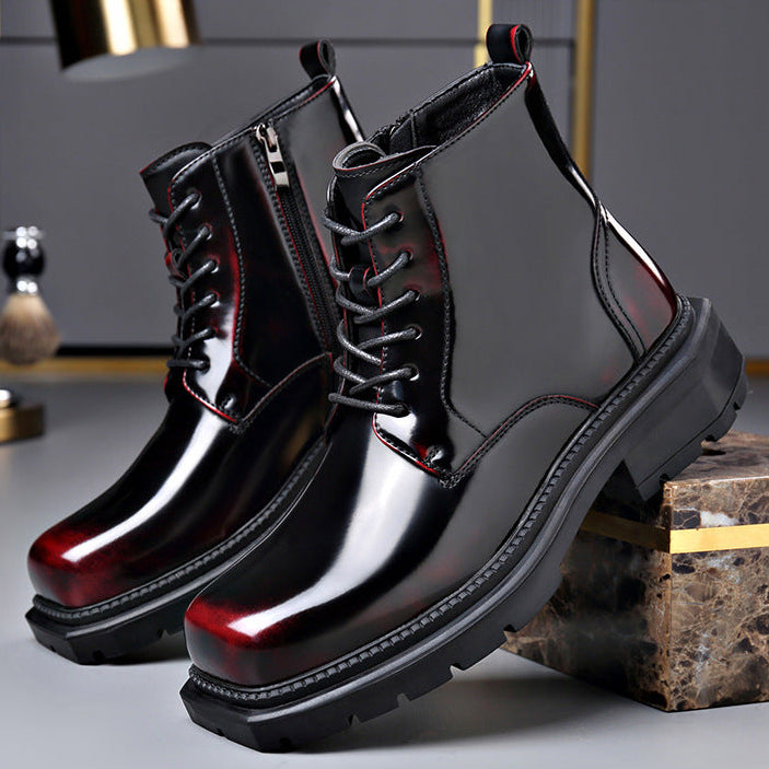 Bottines femme en cuir verni orthopédiques à semelle crantée – Rubis – Rouge profond