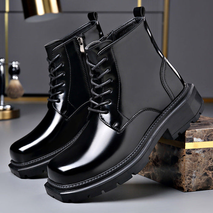 Bottines femme en cuir verni orthopédiques à semelle crantée – Rubis – Noir brillant