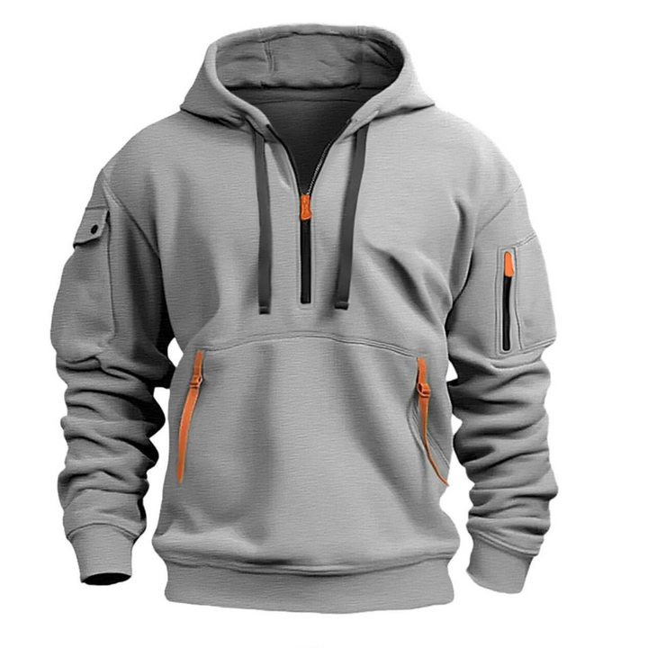Sweat à capuche homme décontracté à poches zippées contrastées – Samuel – Gris clair