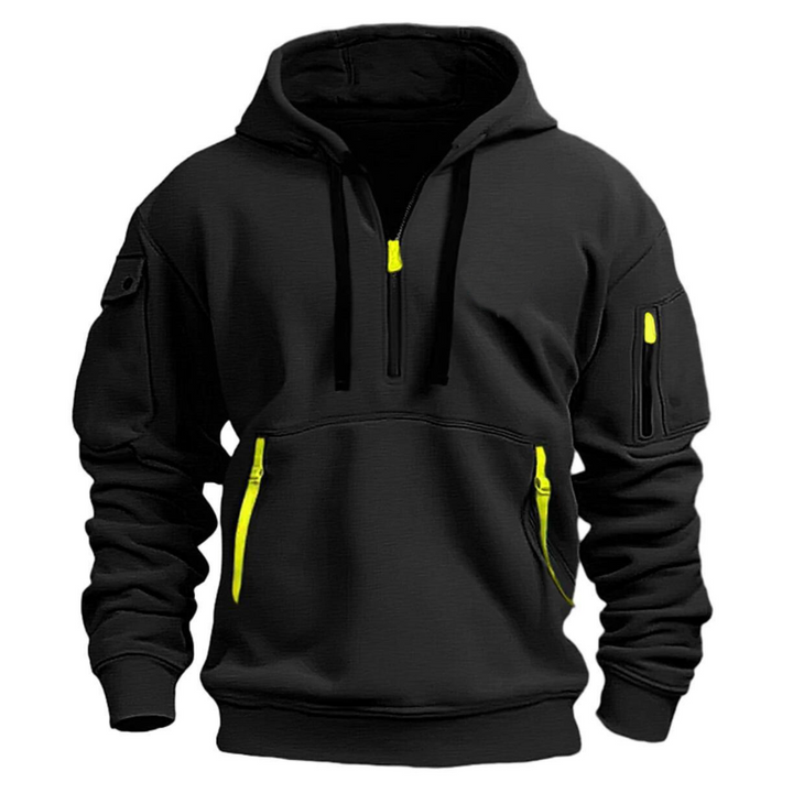 Sweat à capuche homme décontracté à poches zippées contrastées – Samuel – Noir