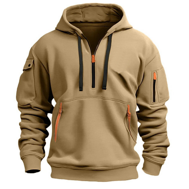 Sweat à capuche homme décontracté à poches zippées contrastées – Samuel – Kaki