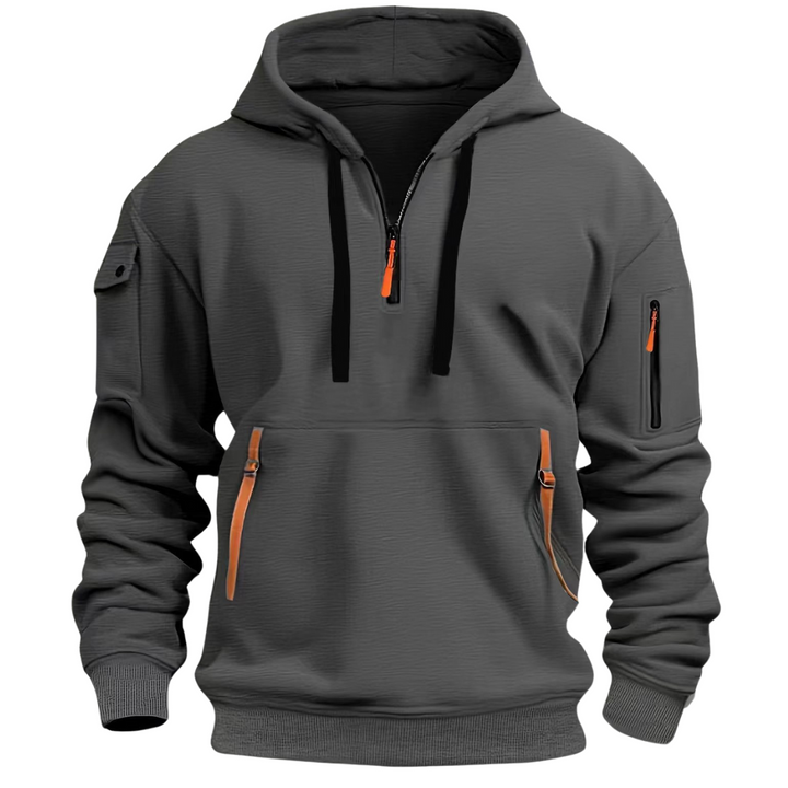 Sweat à capuche homme décontracté à poches zippées contrastées – Samuel – Gris foncé