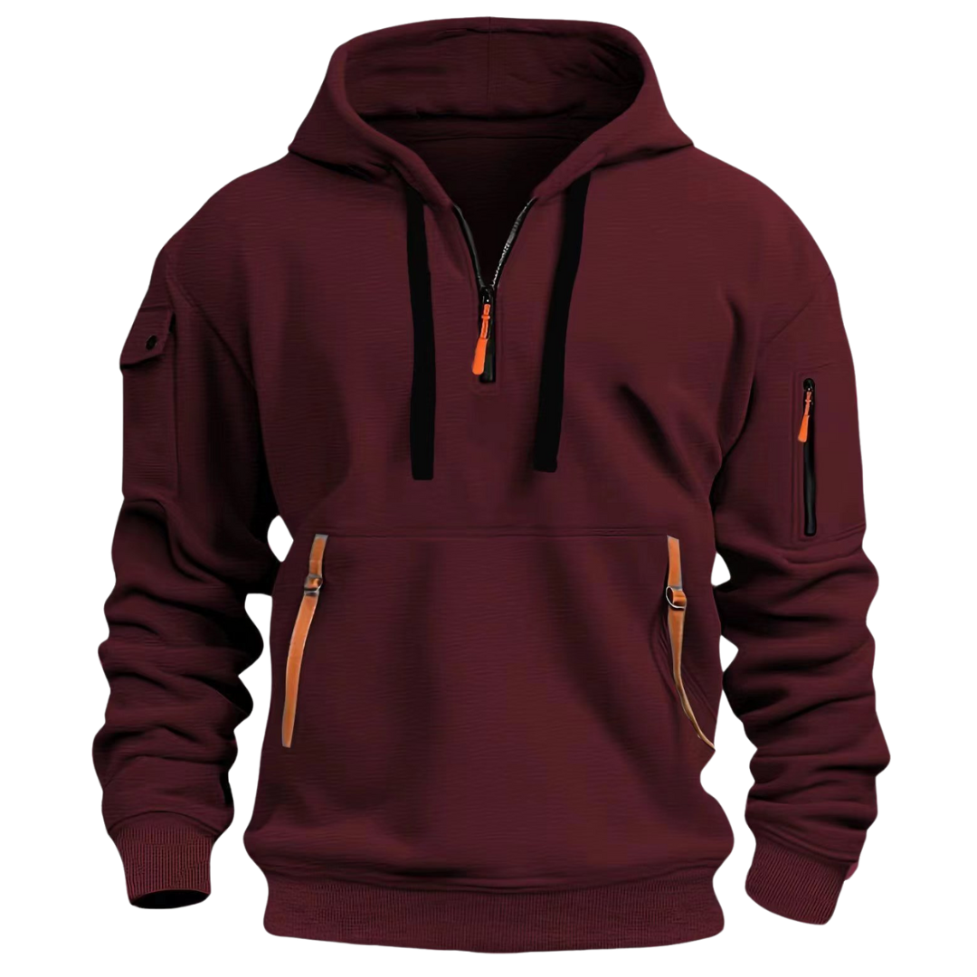 Sweat à capuche homme décontracté à poches zippées contrastées – Samuel – Rouge