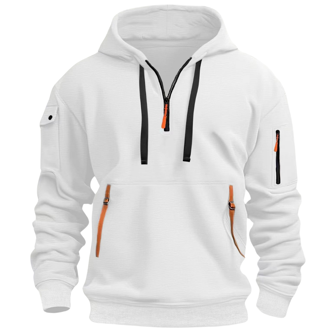 Sweat à capuche homme décontracté à poches zippées contrastées – Samuel – Blanc