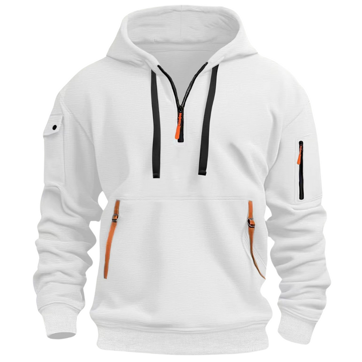 Sweat à capuche homme décontracté à poches zippées contrastées – Samuel – Blanc