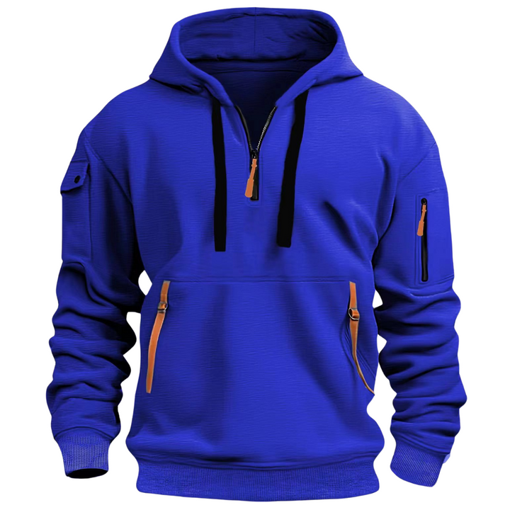 Sweat à capuche homme décontracté à poches zippées contrastées – Samuel – Bleu
