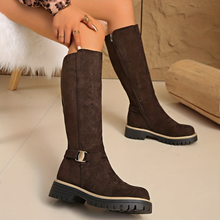 Bottes hautes plates femme en suédine à boucle et semelle crantée – Salomé – vue 6