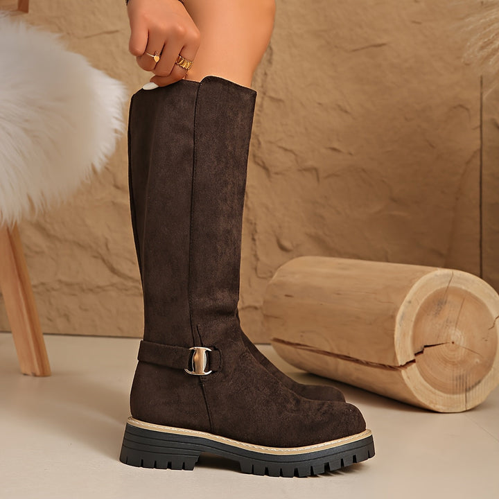 Bottes hautes plates femme en suédine à boucle et semelle crantée – Salomé – vue 7
