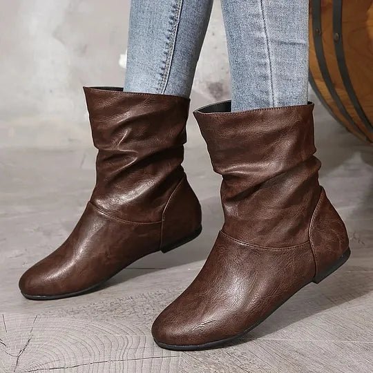 Bottines plates femme en cuir vegan à tige souple – Lucie – Marron foncé