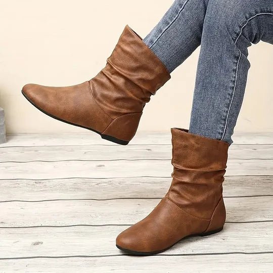 Bottines plates femme en cuir vegan à tige souple – Lucie – Marron