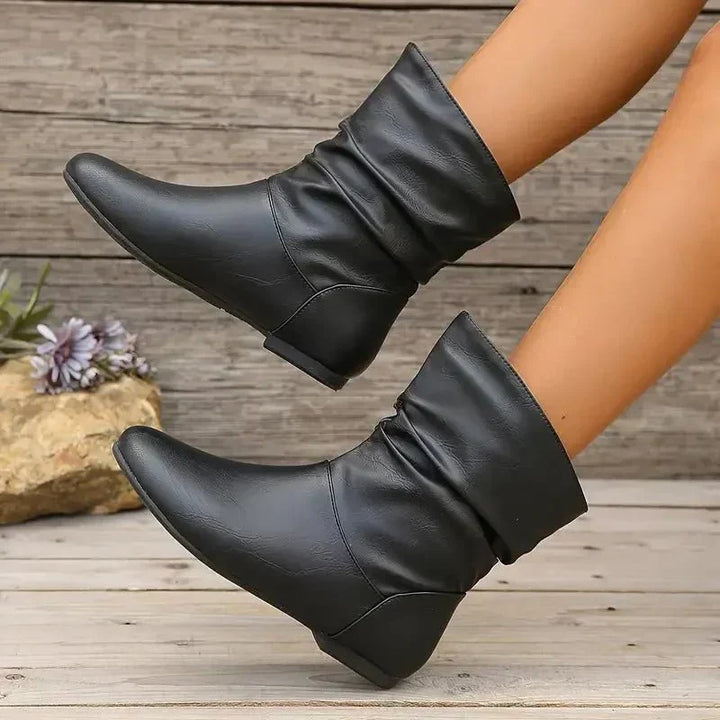 Bottines plates femme en cuir vegan à tige souple – Lucie – Noir