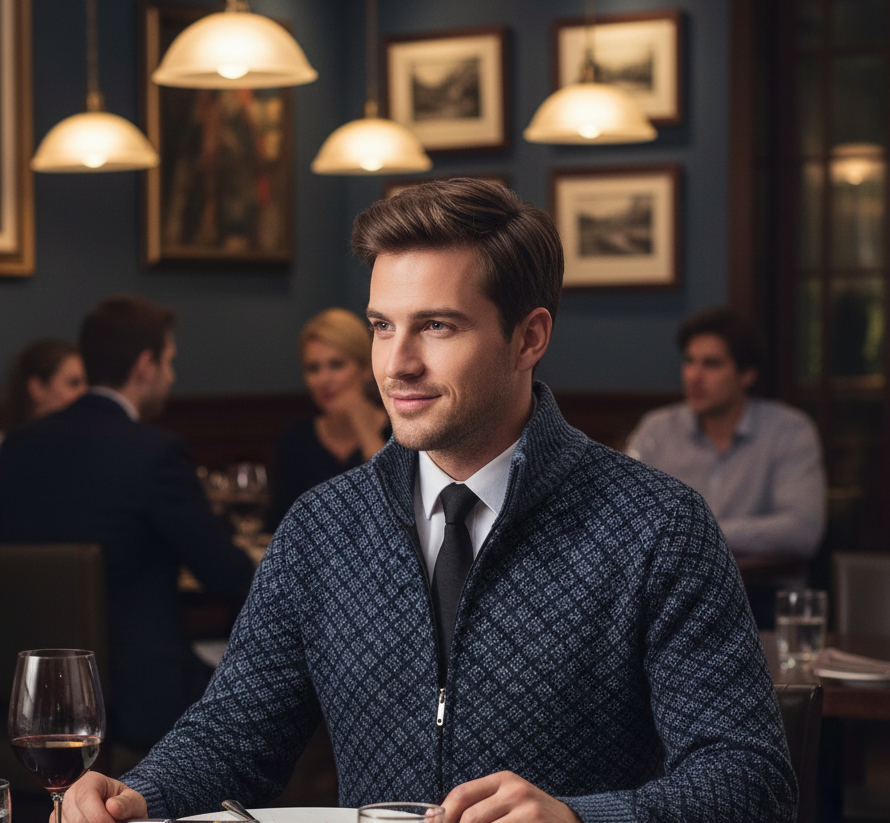 Cardigan zippé homme en maille gaufrée à col droit – Maxime – vue 8