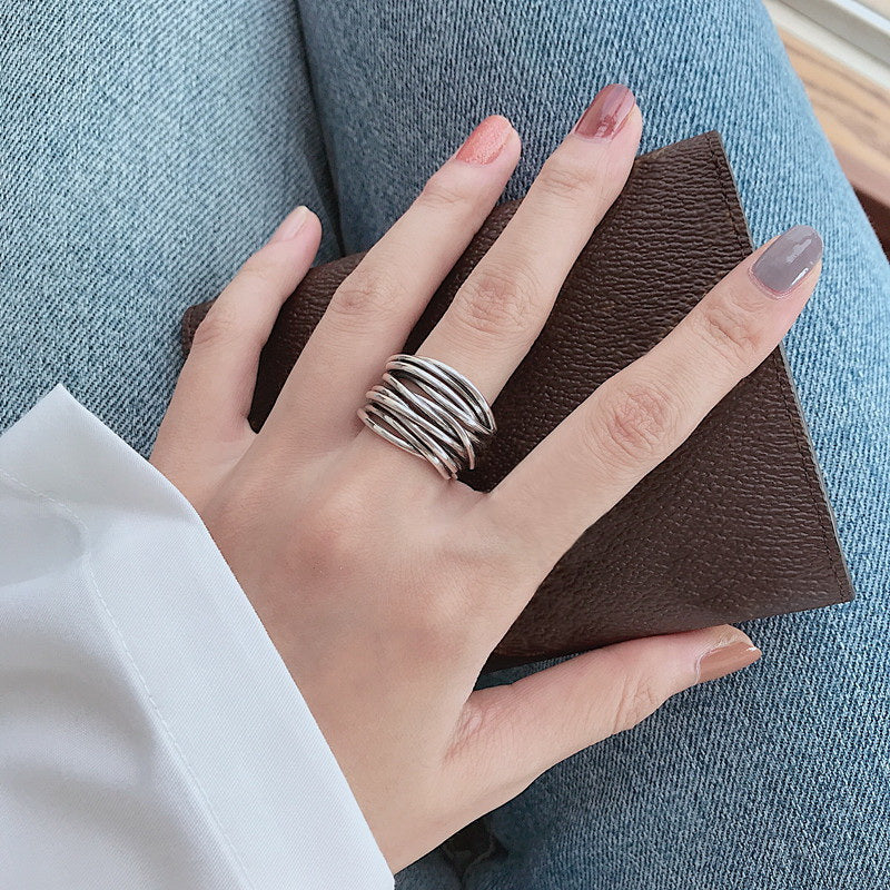 Bague ajustable en argent sterling 925 superposé