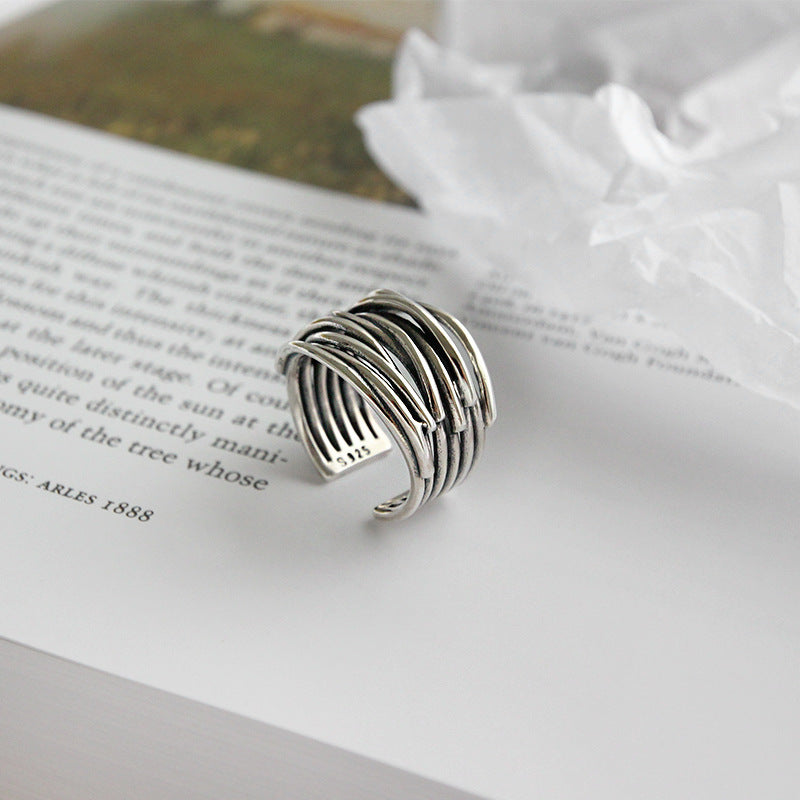 Bague ajustable en argent sterling 925 superposé