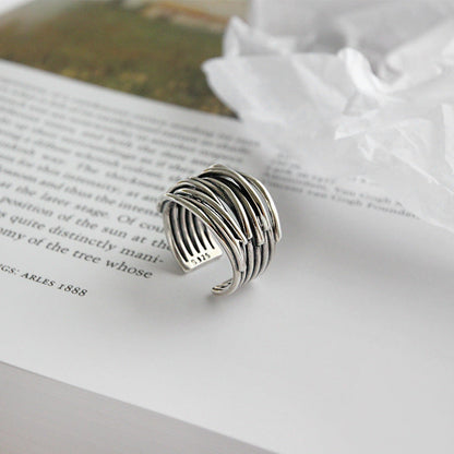Bague ajustable en argent sterling 925 superposé