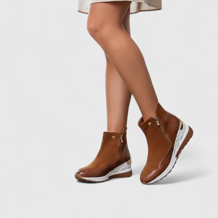 Bottines femme en daim à zip, semelle compensée et antidérapante – Maele – vue 2