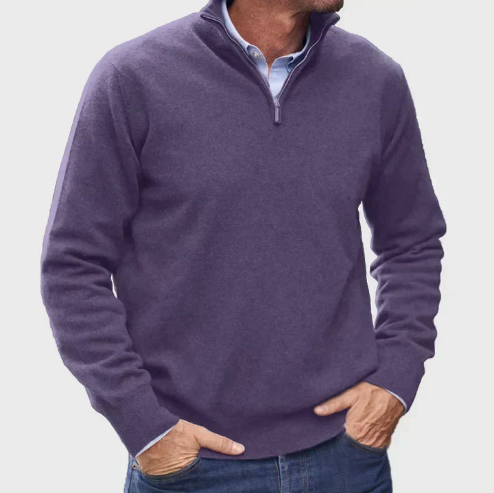 Pull homme douillet à col zippé moderne – Basile – Violet