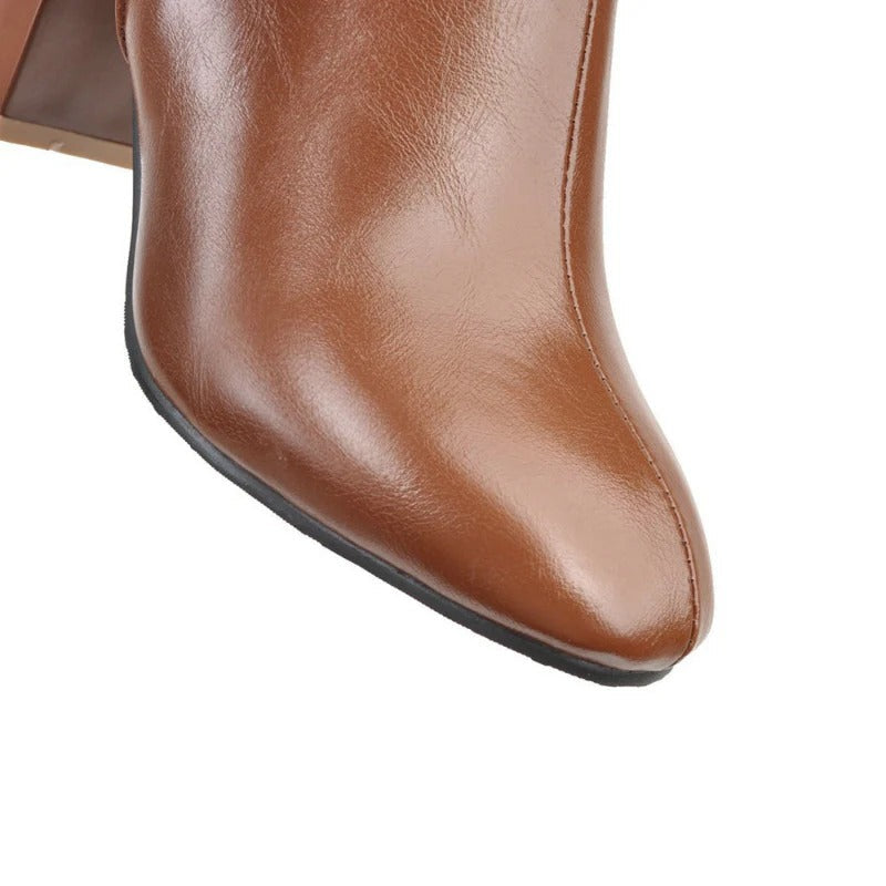 Bottes hautes femme en cuir vegan à talon bloc et zip latéral – Éléonore – vue 5