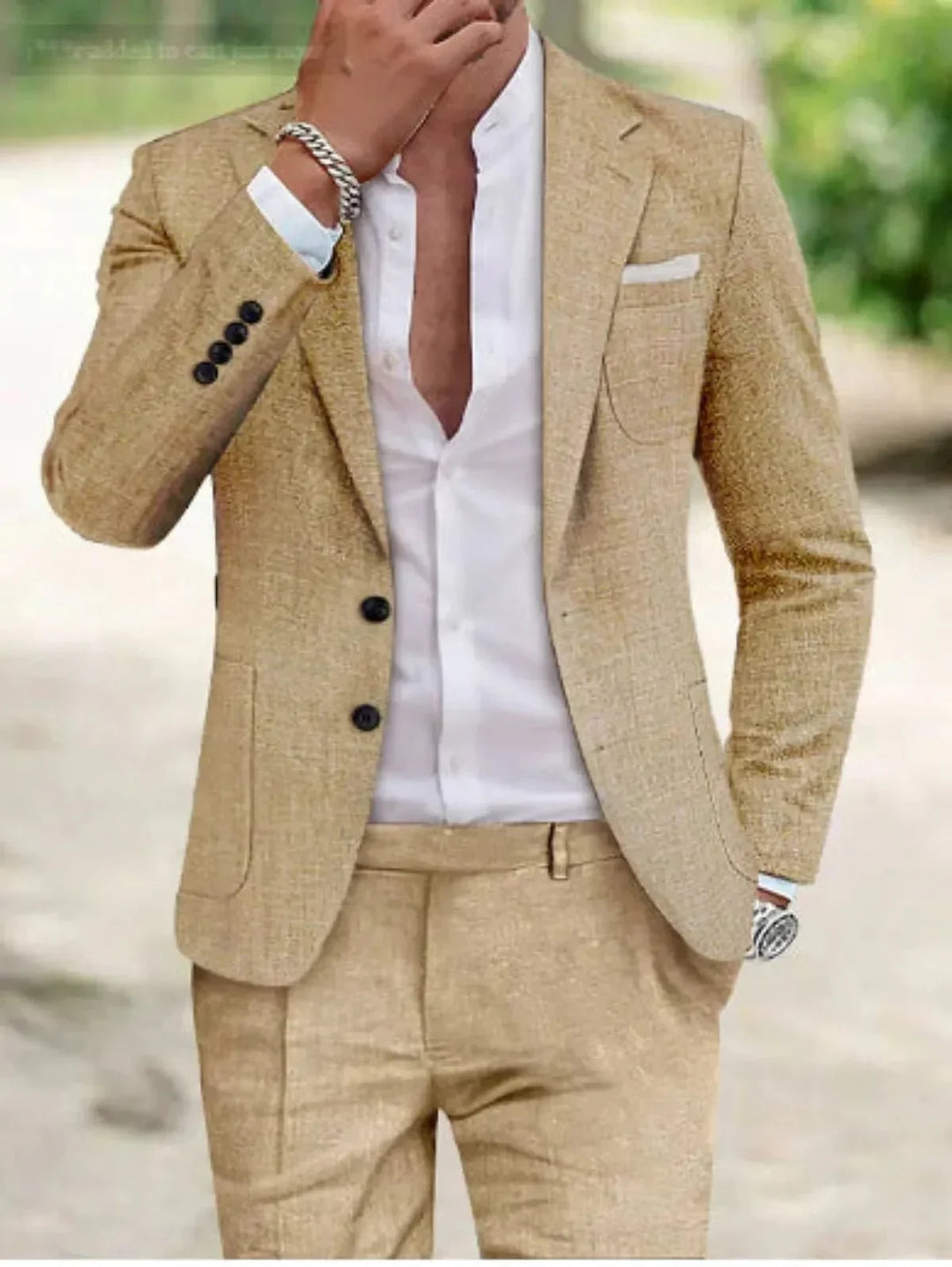 Costume de mariage homme classique à deux boutons – Bruno – Beige