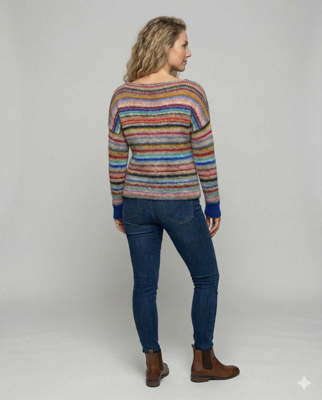 Pull femme rayé multicolore en maille douce à col bateau – Gaëlle - vue 4