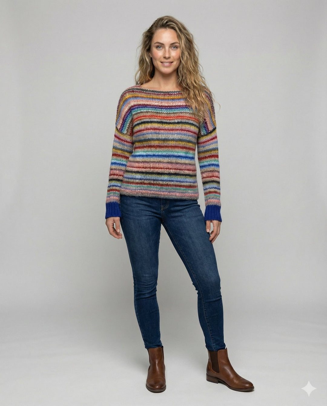 Pull femme rayé multicolore en maille douce à col bateau – Gaëlle - vue 2